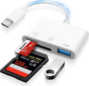 USB C SD Card Reader for iPhone 15-17, USB C to Micro SD Memory Card Adapter for iPad/Mac Pro/Air, USBC/Type C Camera Card Reader with USB A Port for iPhone 16 and More Android USBC Devices